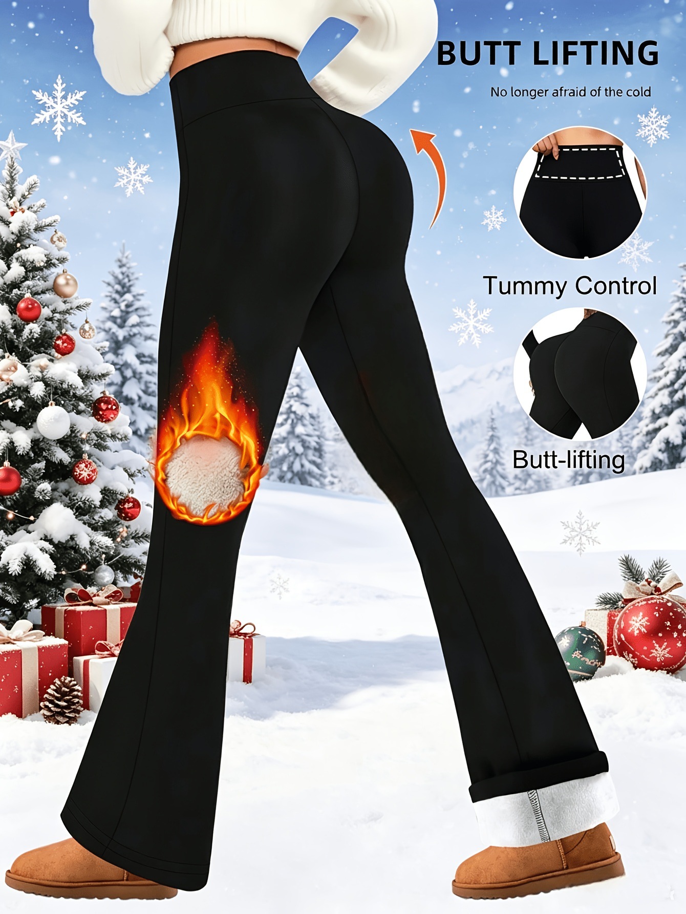 Herbst-Winter Damen Schlaghosen, hohe Taille, Fleece gefüttert, Yoga