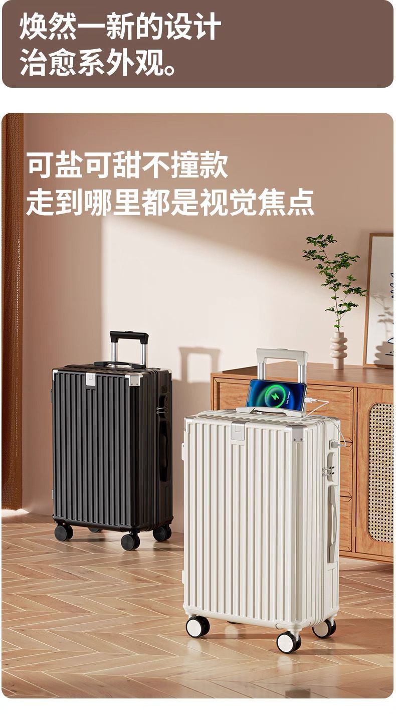 Women's suitcase, multifunctional, silent wheels, combination lock, rechargeable