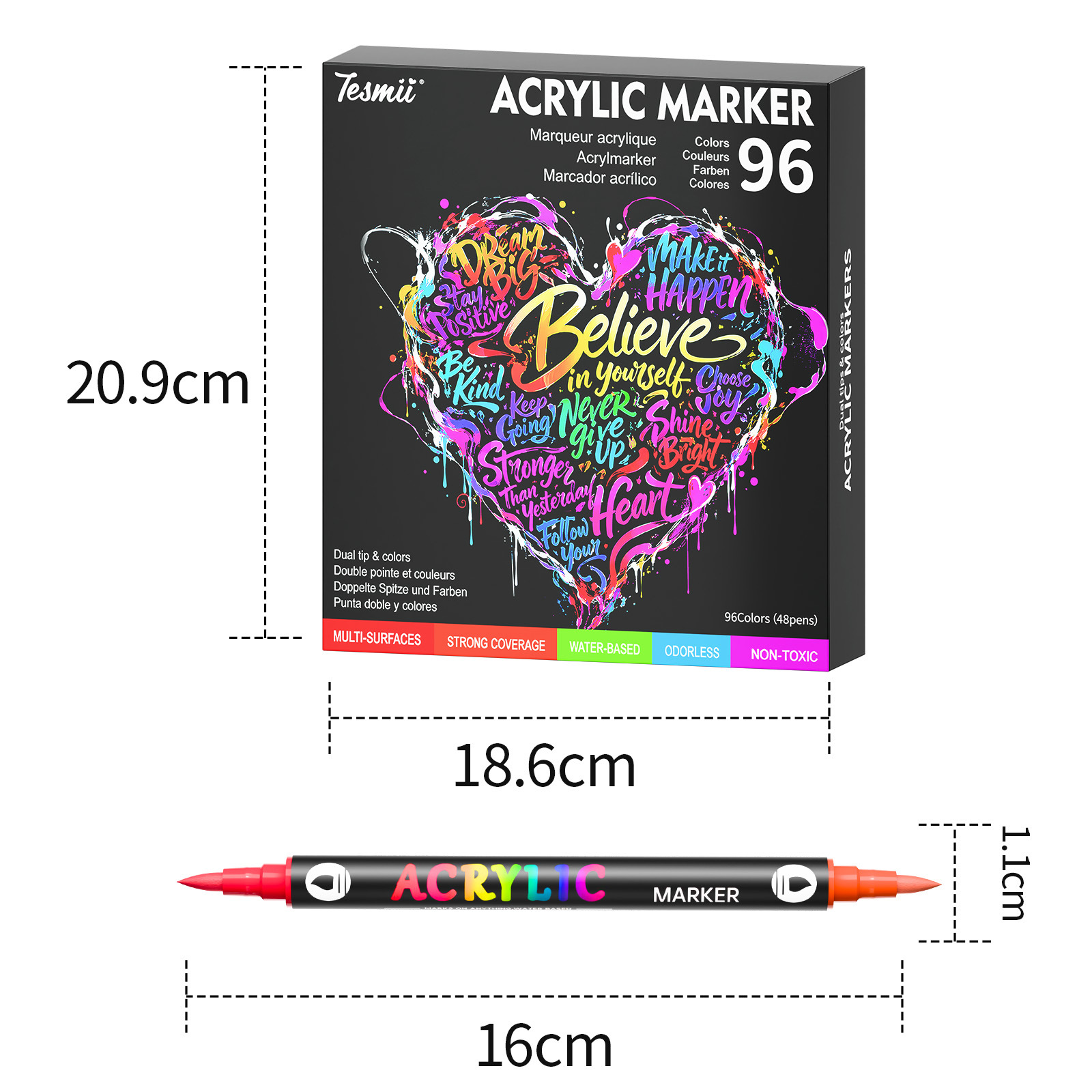 Dual-Tip Acrylic Marker Pen Set, Water-Based, DIY Painting