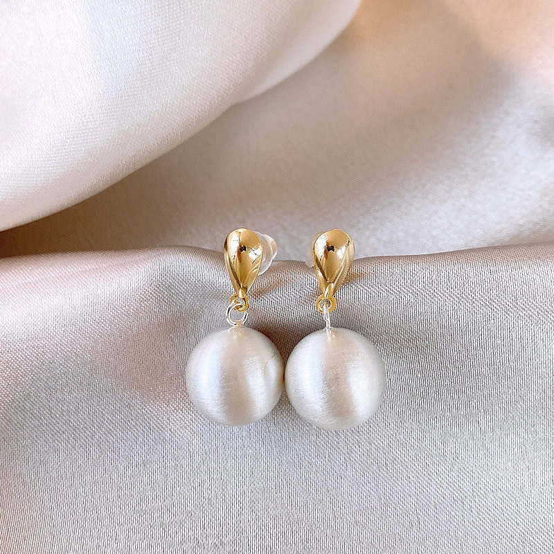 Metal round ball stud earrings, brushed finish