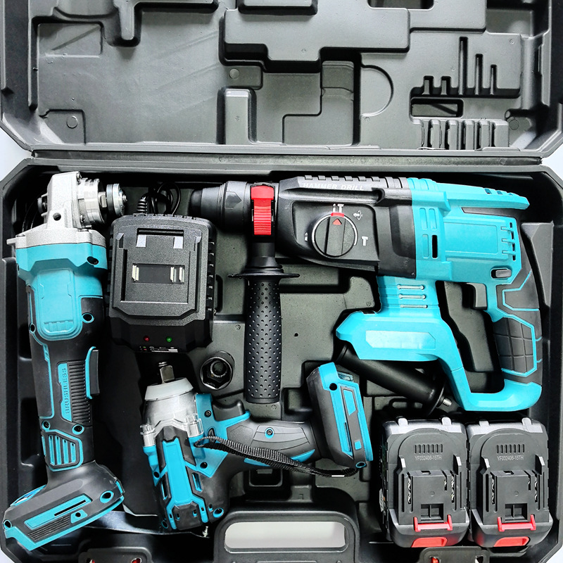 Rechargeable lithium-ion power tool set, hammer and grinder