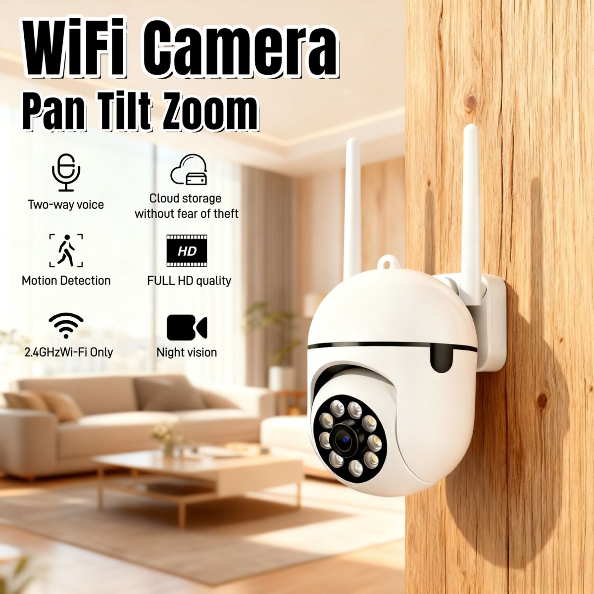 WiFi gözetleme kamerası, gece görüşü, panoramik