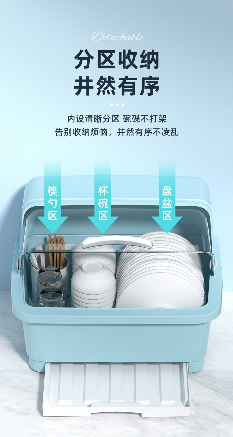 Kitchen Tableware Storage Box with Lid and Drain