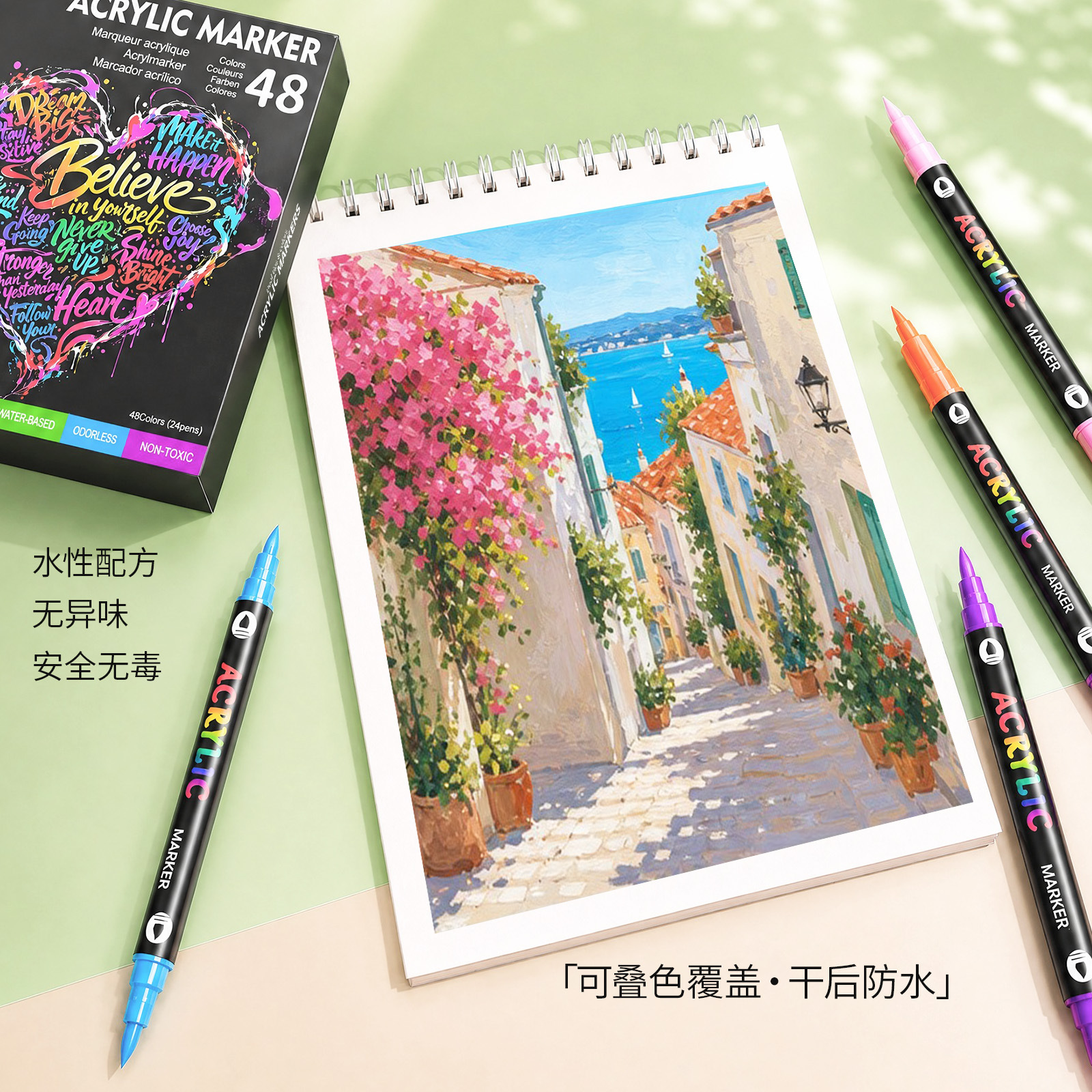 Dual-Tip Acrylic Marker Pen Set, Water-Based, DIY Painting