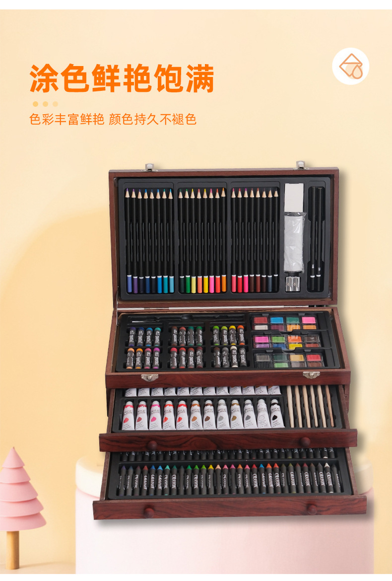 Chiyuan 175 parça ahşap fırça seti, sanat araç kutusu