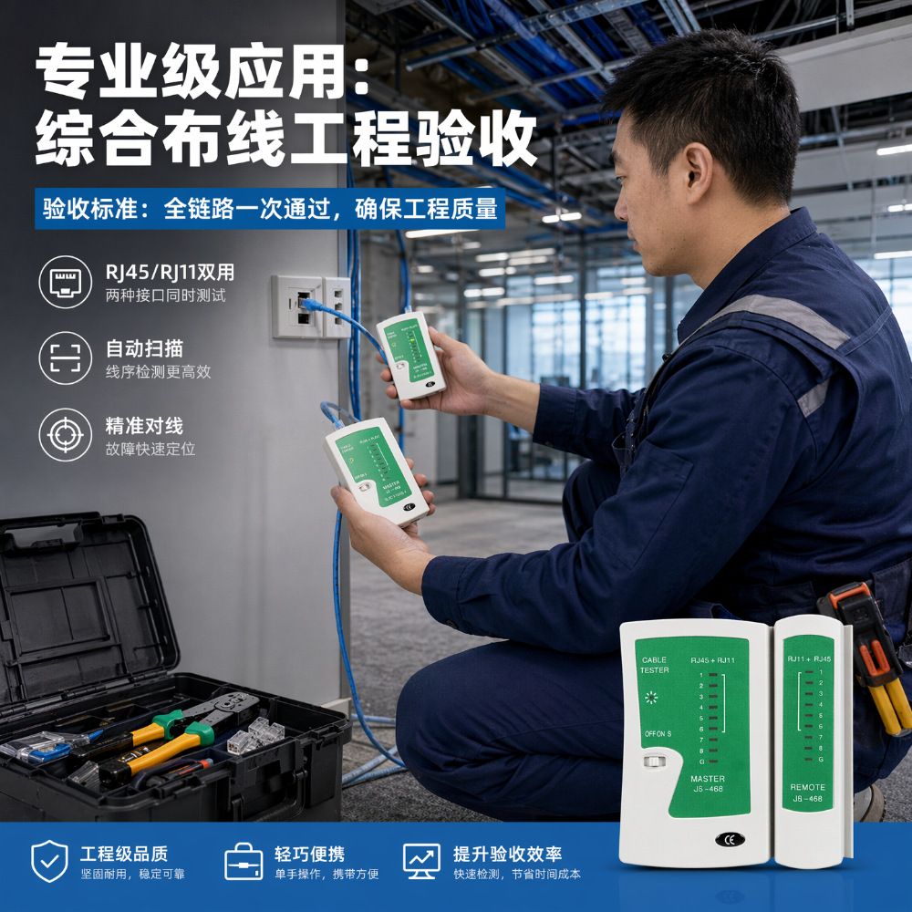 RJ45/RJ11 network cable tester with signal continuity detector