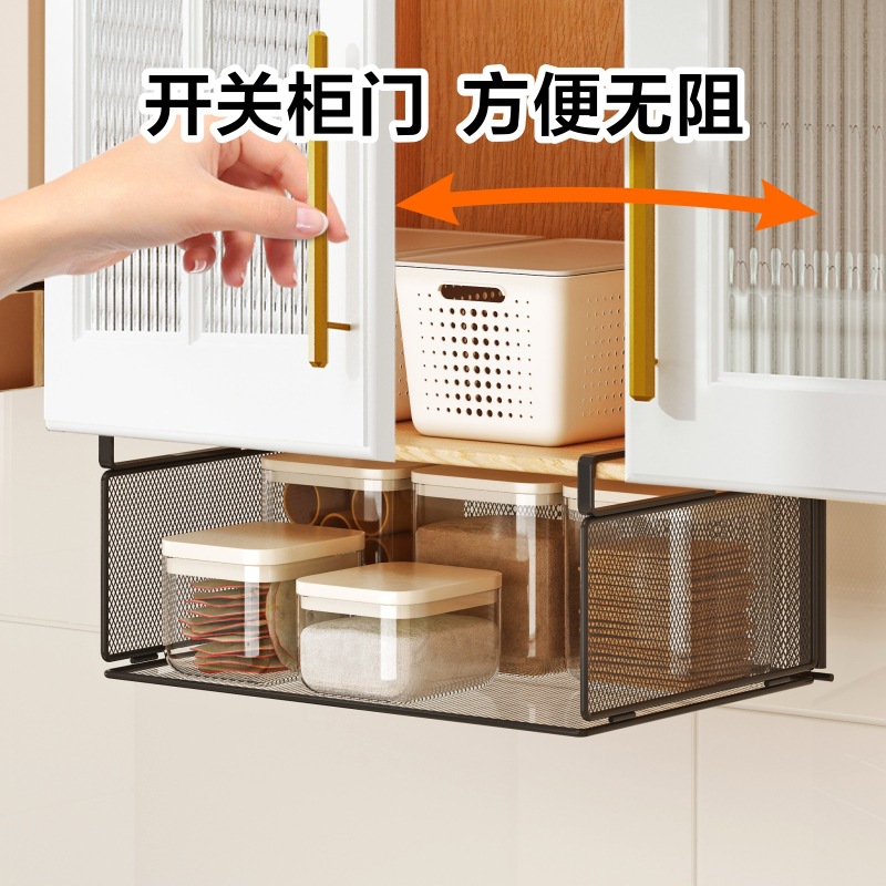 跨境现货厨房置物架橱柜下挂收纳篮可折叠金属网挂篮子亚马逊专供