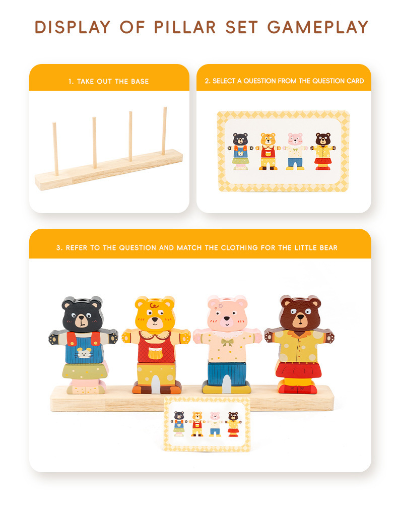 Holz-Bär Anziehspiel Perlenkette Lernspielzeug