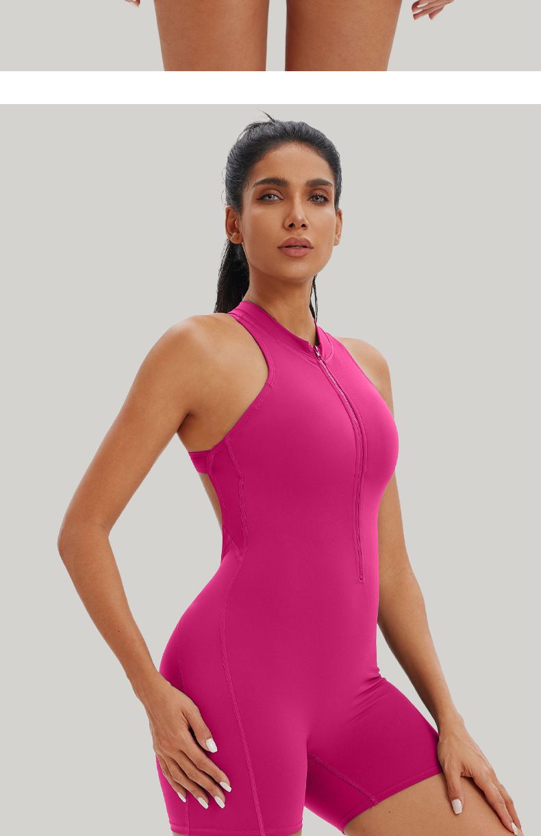 Profesyonel Spor Yoga Tulum Fermuar Nefes Alabilen Kız Arkası