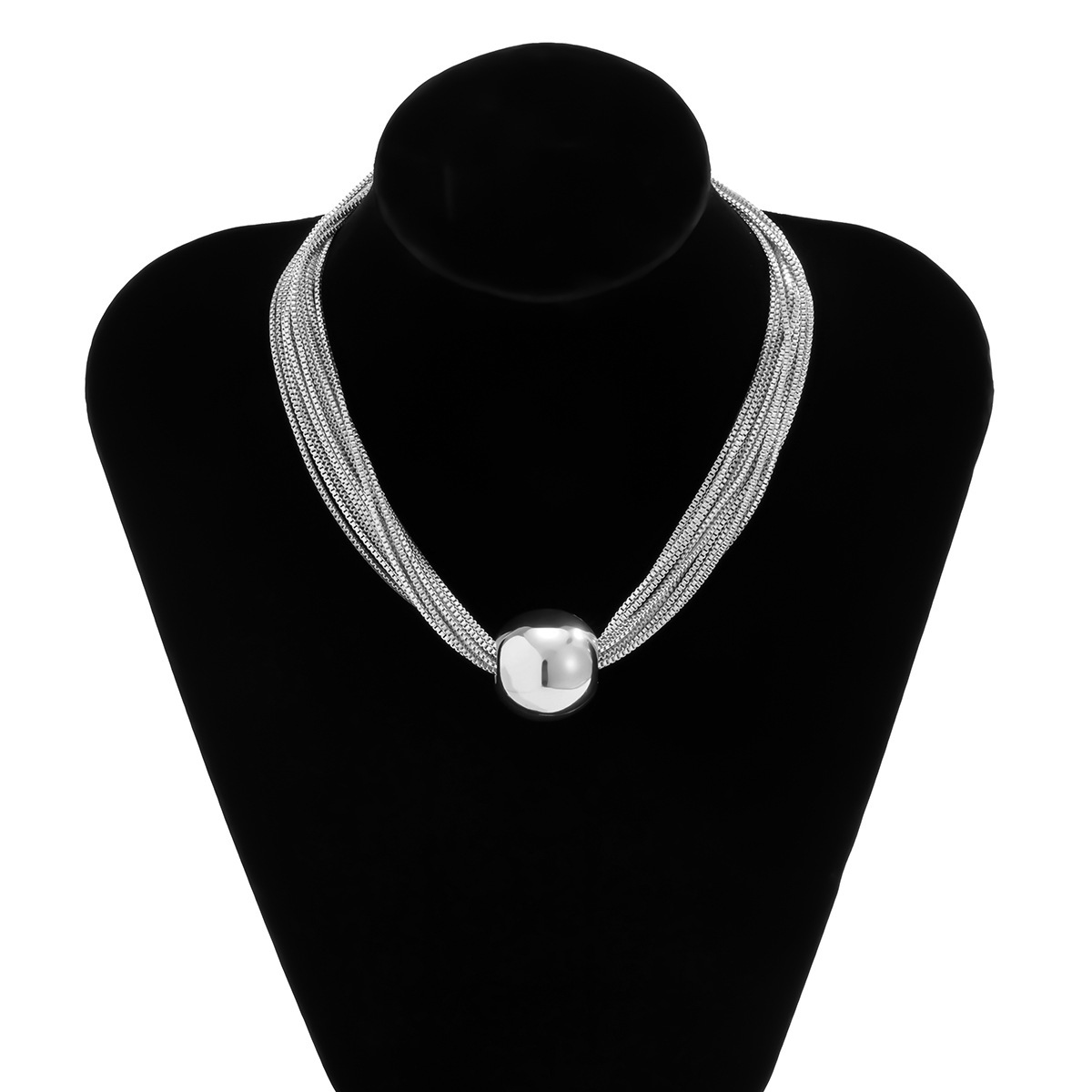 Multi-layer chain pendant necklace with spherical design