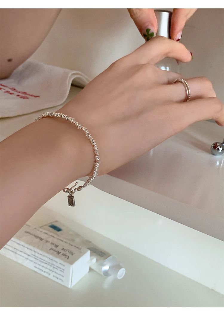 迈思卡通体足银999小鱼方牌手链女韩国高级小众设计复古盘缠手环