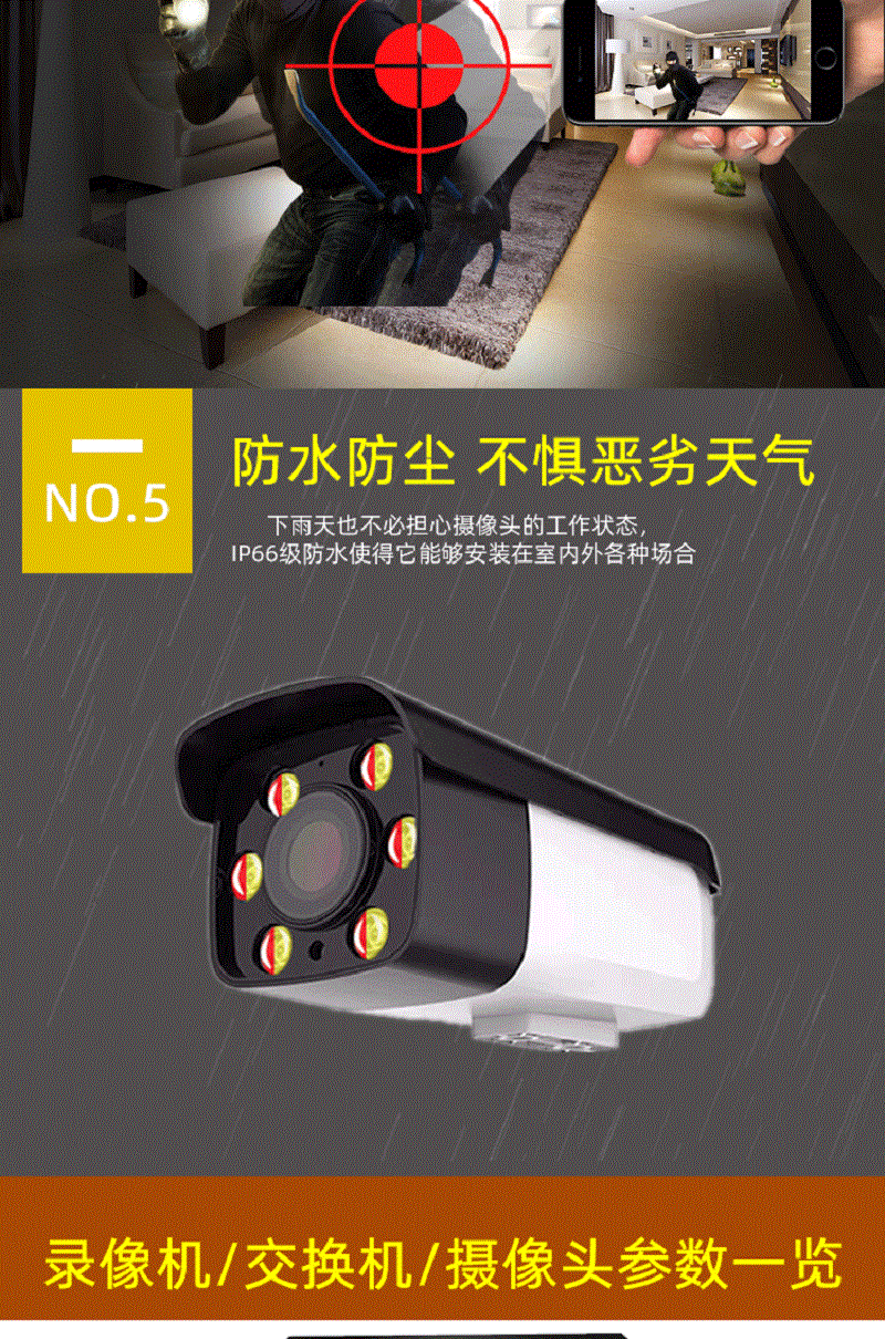 1296P POE Network Camera, Dual Light Source, Ultra HD, Kit with Monitor