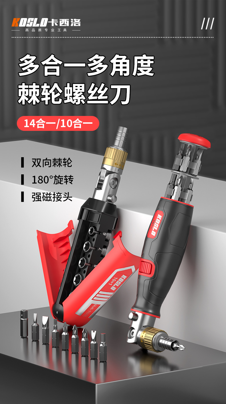 Multi-function Ratchet Screwdriver Set, Bidirectional, Chromium-Vanadium Steel