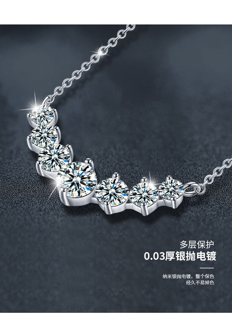925 Silver Moissanite Necklace, Seven Princess Design, Clavicle Chain