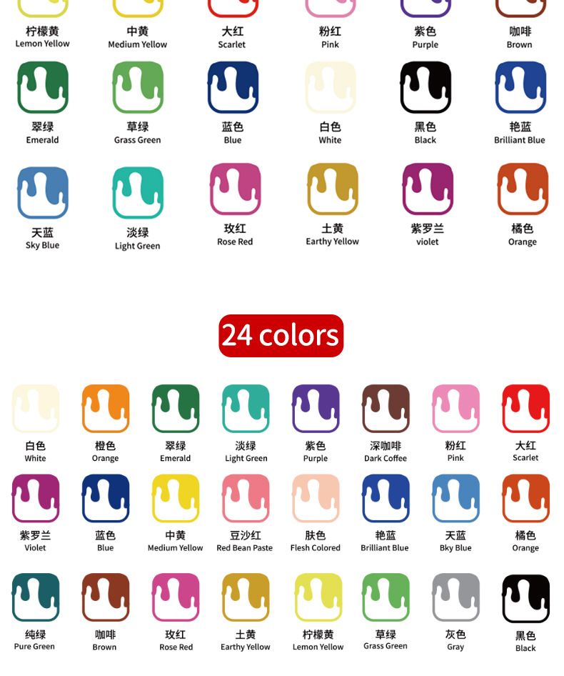 Acrylfarbe 24 Farben, Kinder-Malfarbenset