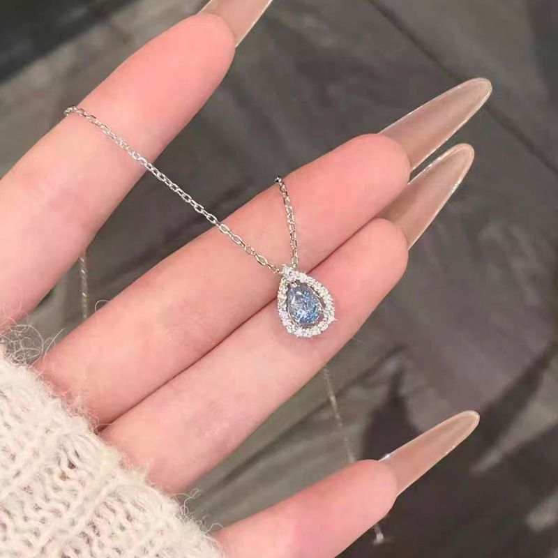 S925 gümüş mavi damlacık kolye, zirkon