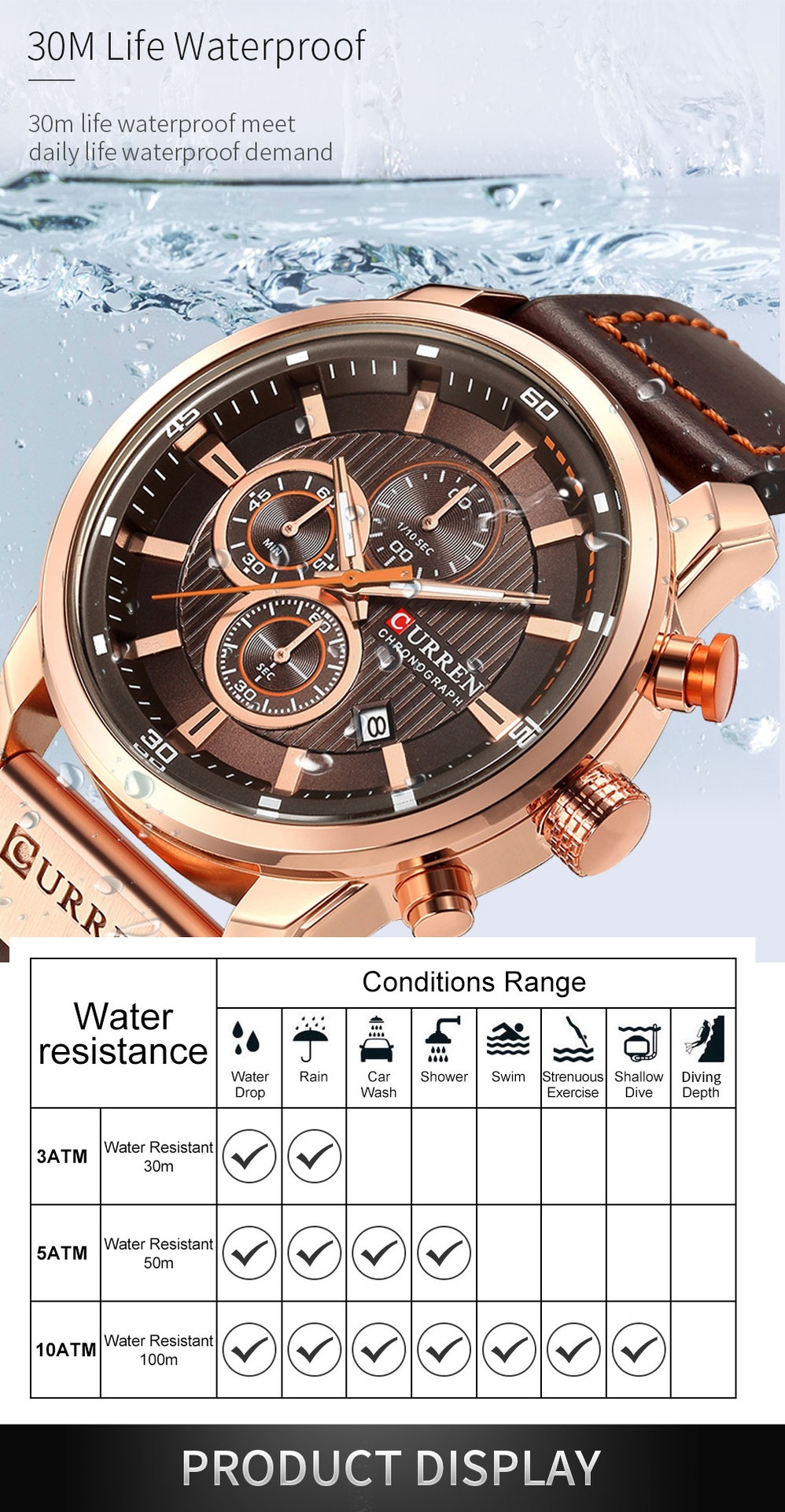 CURREN Herrenuhr, braun, wasserdicht