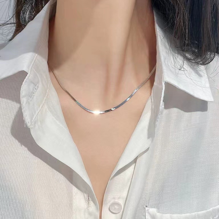 S925 sterling silver necklace, O-shaped box, snake bone chain