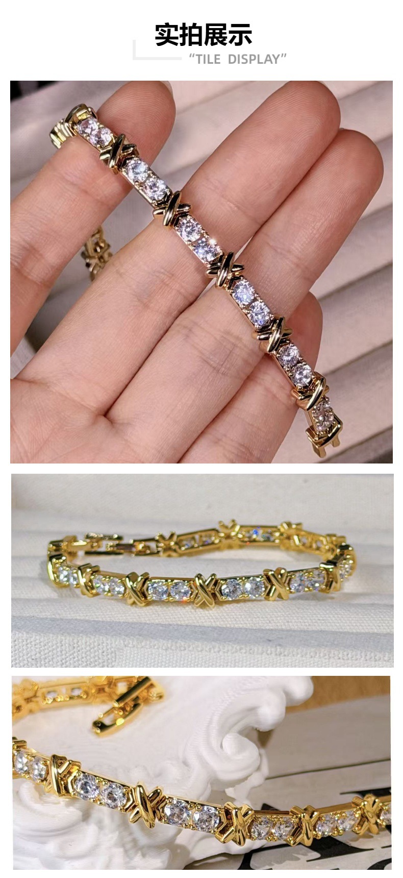 Damenarmband, 3A Zirkonia, Strass-besetzt, Luxus