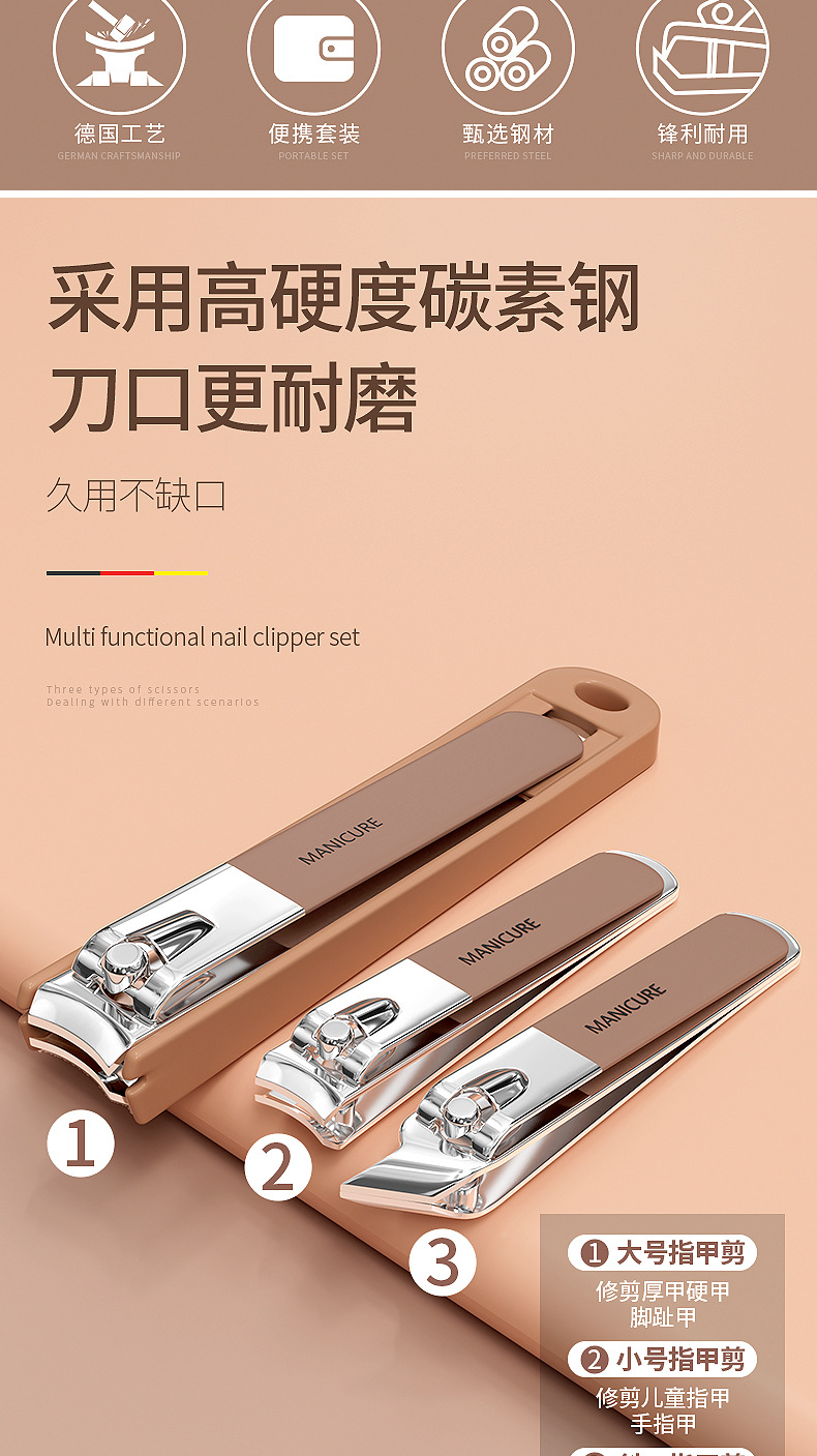 Nail clipper set with ear pick, portable box, stainless steel