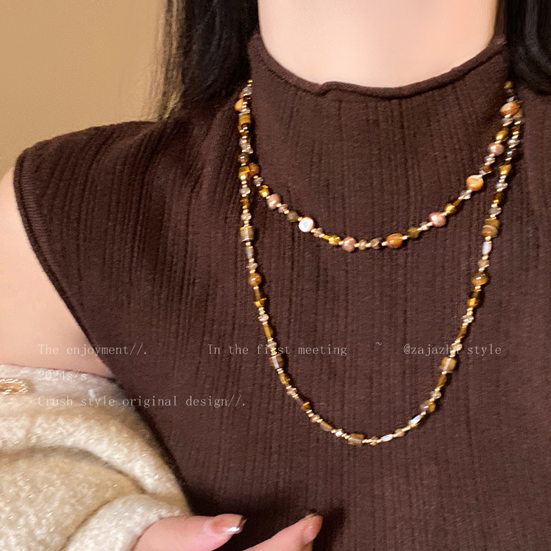 Tiger Eye Stone Necklace, Brown, Vintage