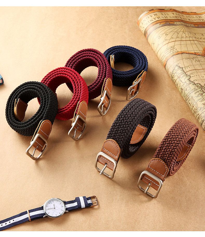 Leinengürtel ohne Bohrlöcher für Damen, Herren mit elastischer Nadelbuckle