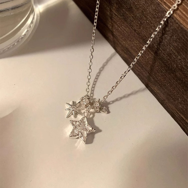 S925 sterling silver star necklace, elegant Korean style design
