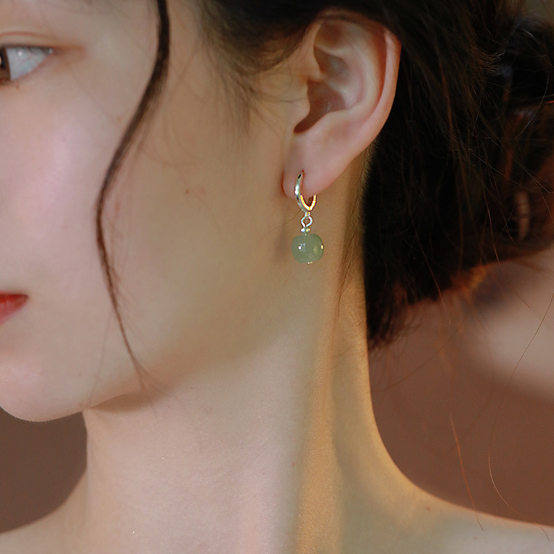 925er Silber Hetian-Jade Ohrstecker, Nadeltyp, Damenschmuck