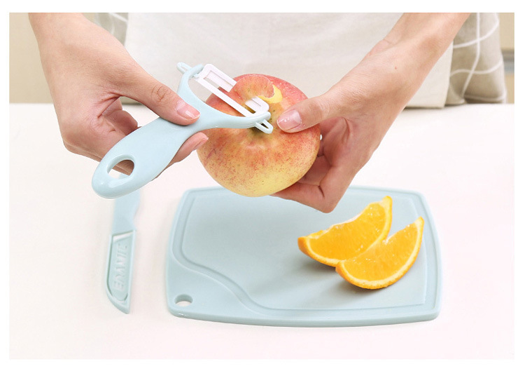 厨房3件套陶瓷水果刀套装迷你塑料砧板削皮刀家用小型刀具去皮