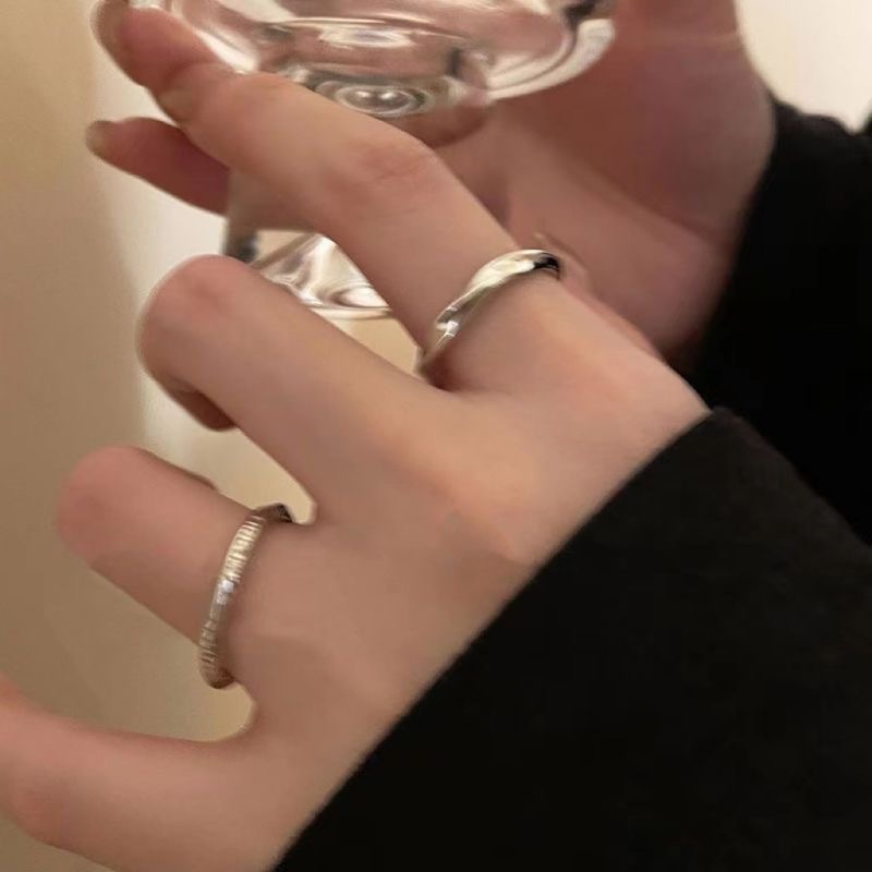 Silber dreiteiliges Ringset Damen, minimalistisch