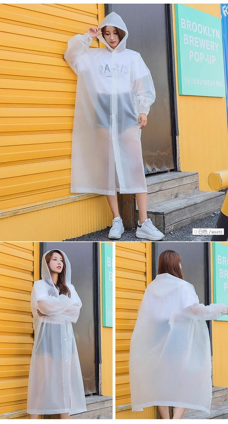 Reusable one-piece raincoat, long style, for cycling