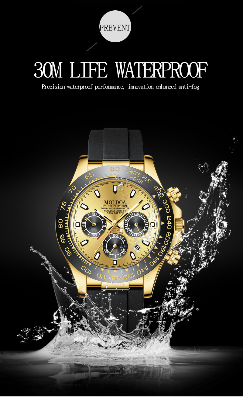 Herrenarmbanduhr mit Kalender, transparentes Design, wasserdicht