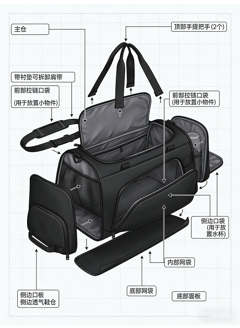 Men's travel backpack, lightweight multifunctional