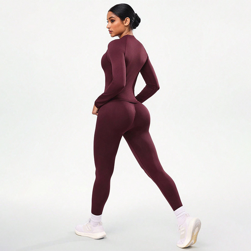 Women's yoga set, two-piece, long sleeve, fitted pants