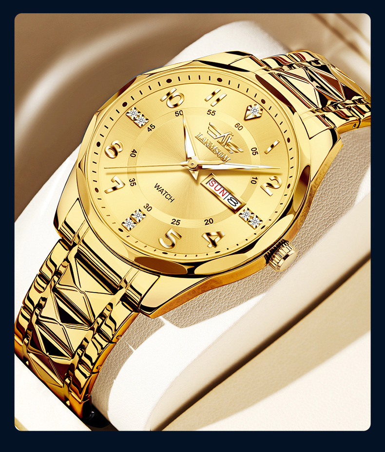 LANMSOM Herrenuhr Quarz, Stahlarmband, wasserdicht