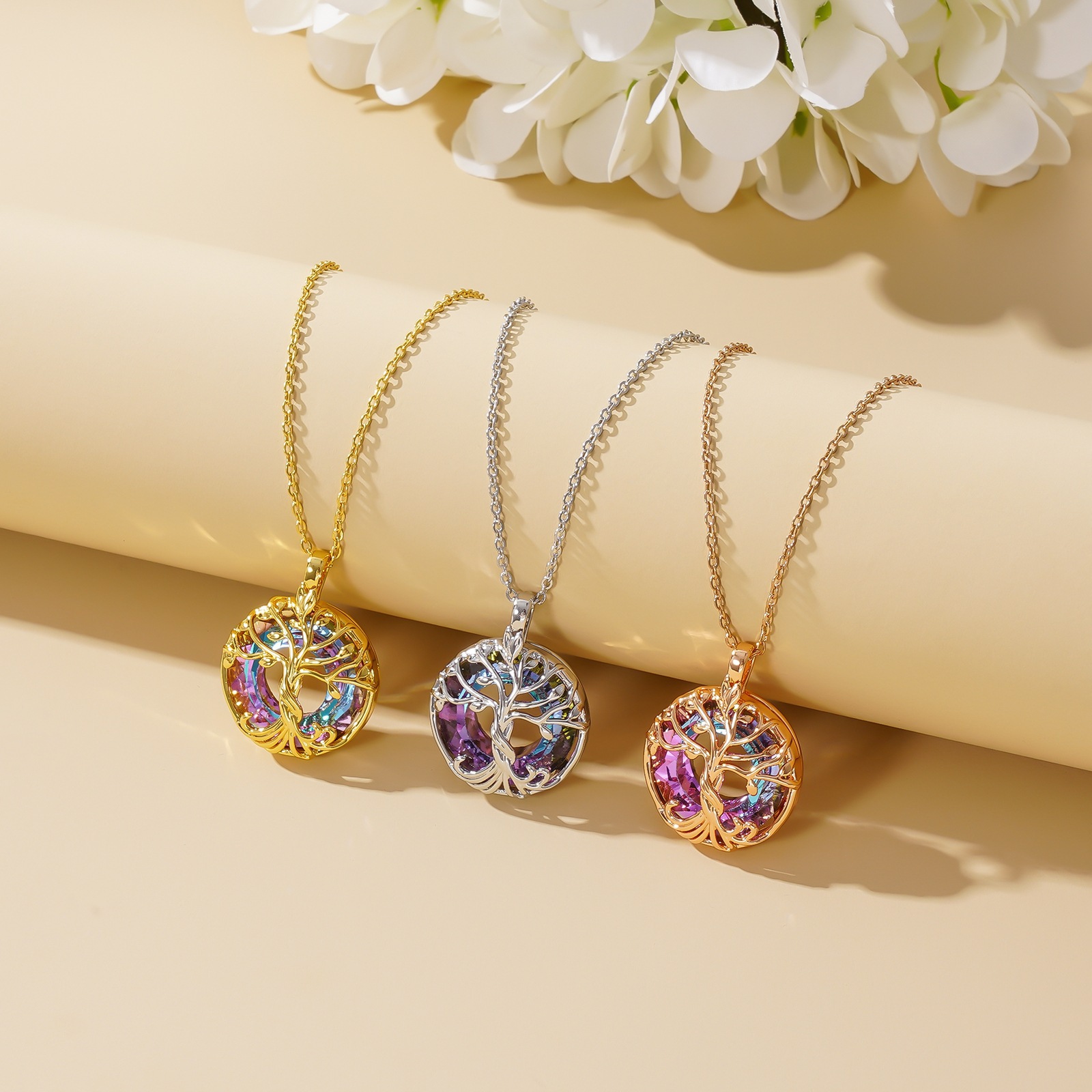 Crystal Glass Life Tree Necklace, Colorful Design