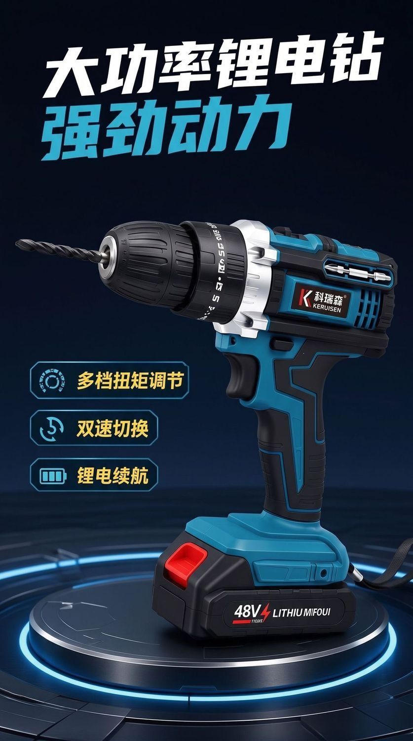 21V Lithium Drill with Quick Chuck and Bidirectional Rotation for Wood
