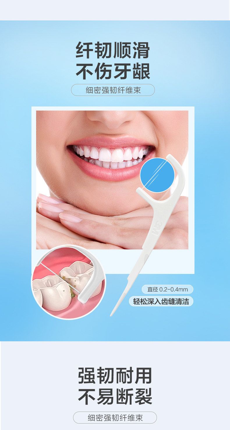 3M牙线棒细滑牙线牙齿牙缝护理清洁剔牙线牙签超细双线薄荷家庭装