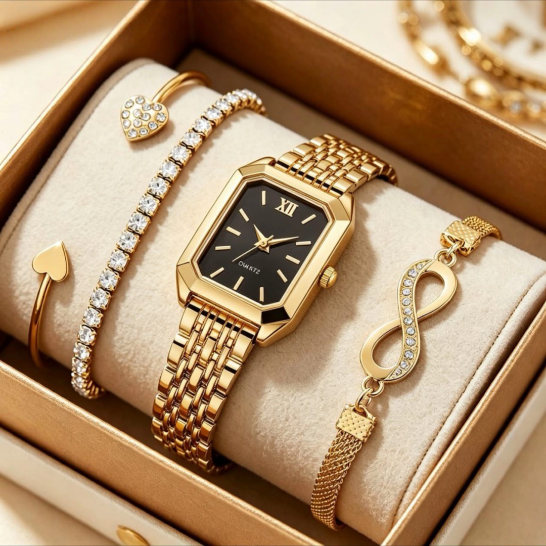 Women's Square Quartz Watch Luxury Steel Strap