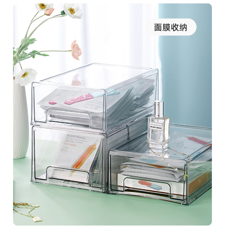 Clear PET cosmetics storage box with drawers
