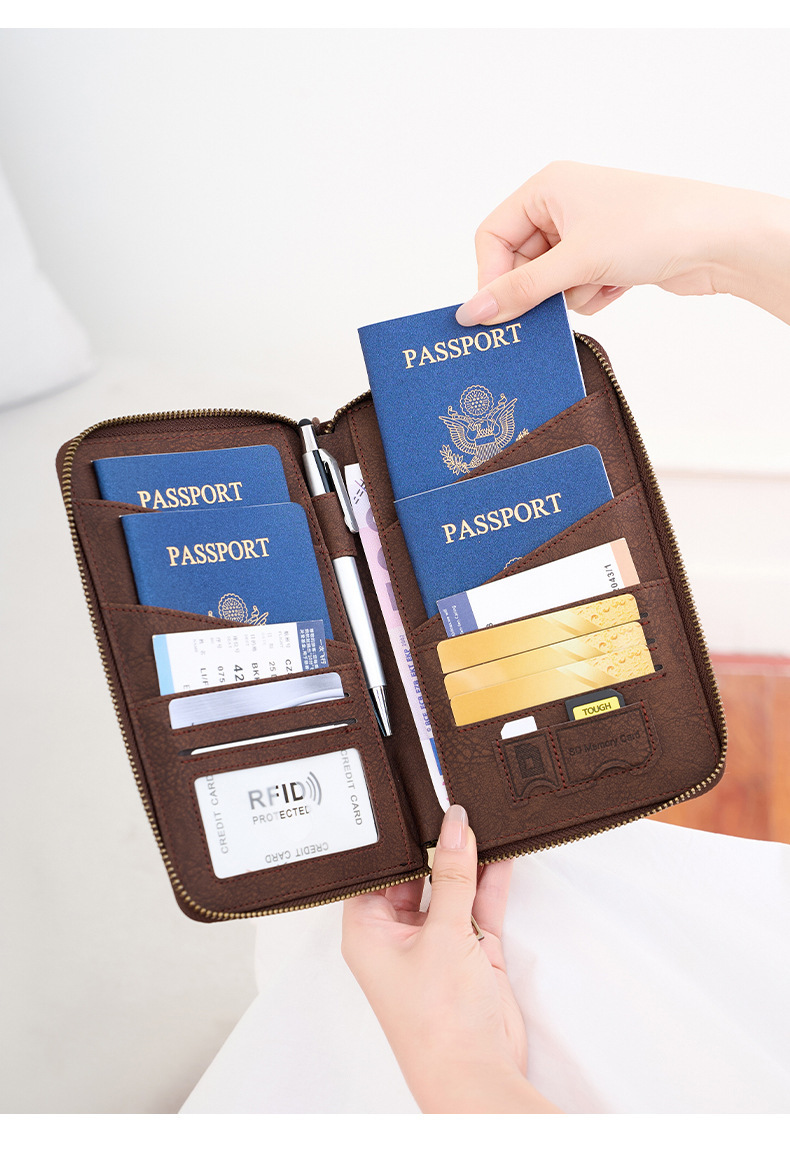 Retro tarzı pasaport çantası, çok bölmeli kart tutucu
