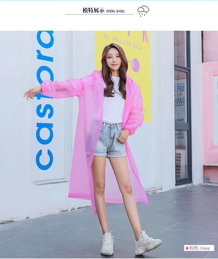 Reusable one-piece raincoat, long style, for cycling