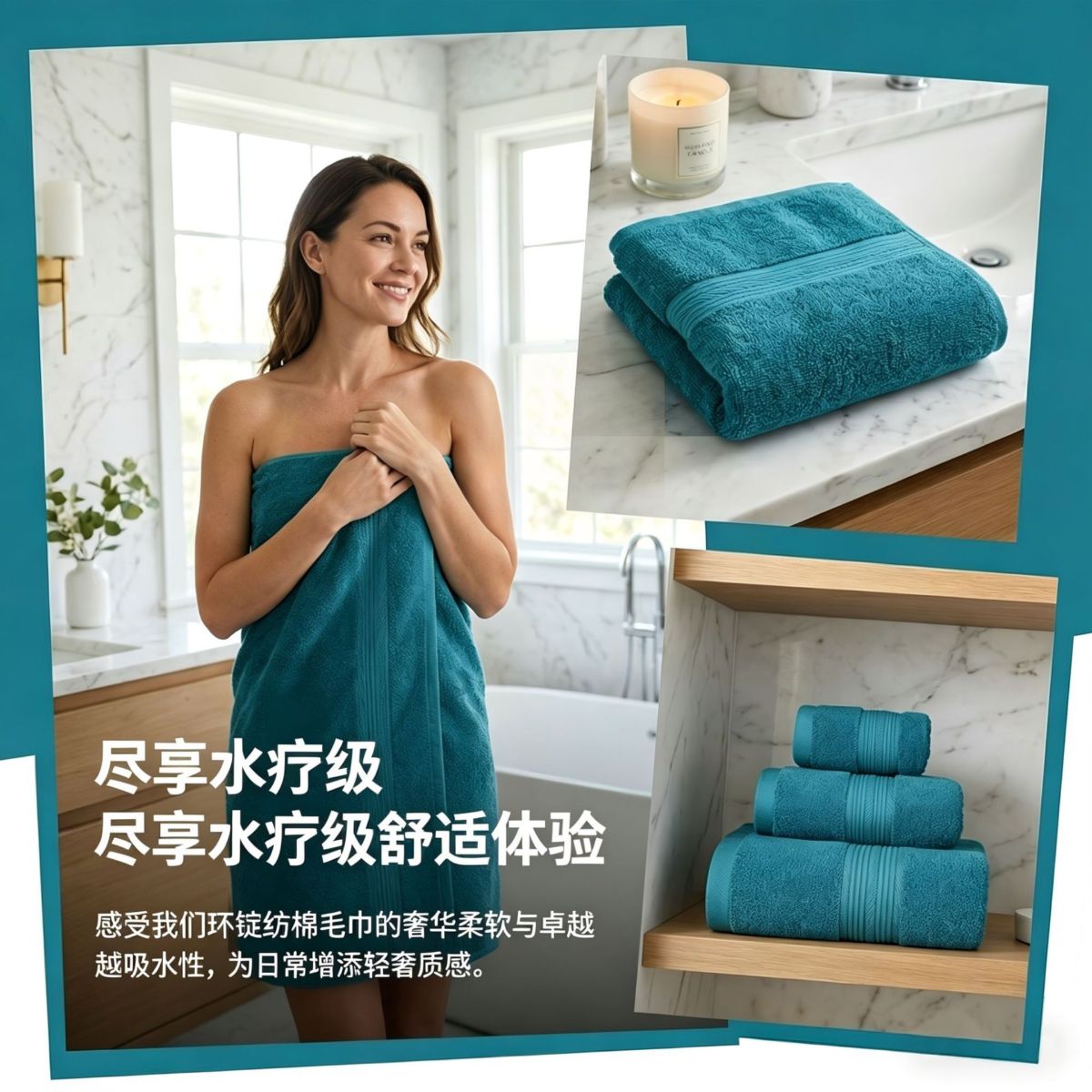 Cotton towel set, 3-piece, 8 colors, soft and absorbent