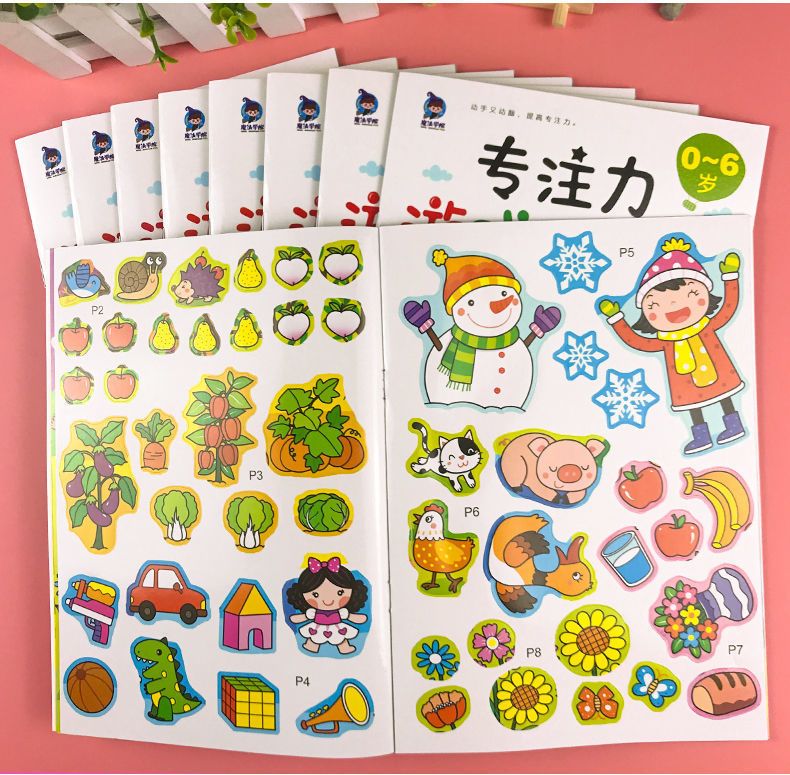 Çocuk konsantrasyon stiker kitabı, karikatür, 2-6 yaş