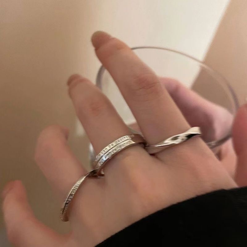 Silber dreiteiliges Ringset Damen, minimalistisch