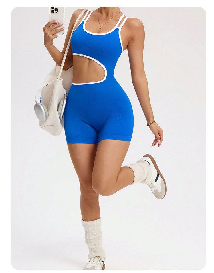 Tight-fitting yoga jumpsuit, open back, summer