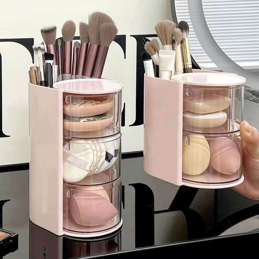 Rotating makeup storage box, multi-layer, plastic