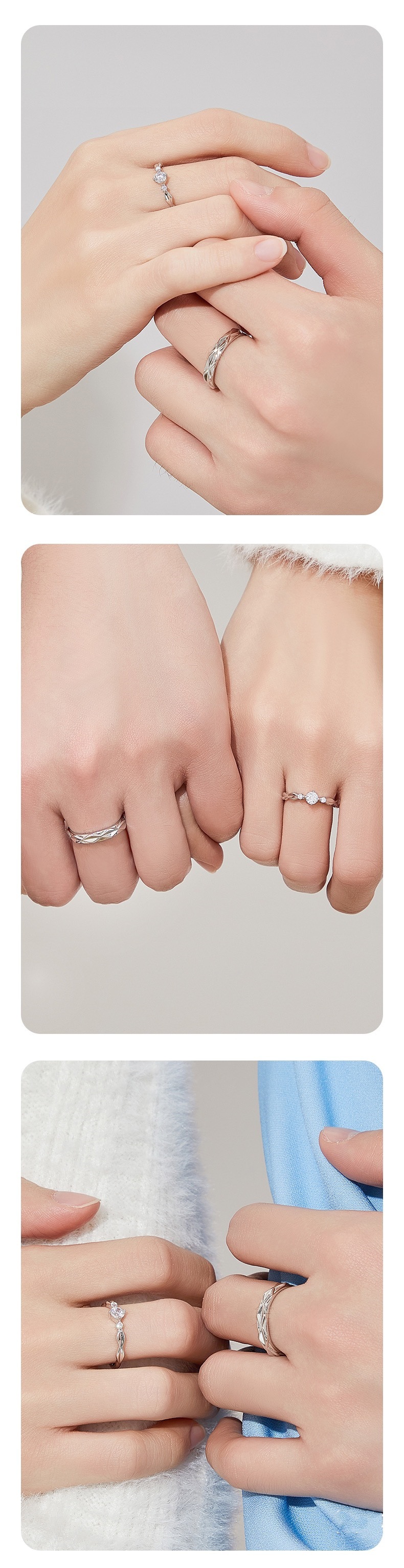999 Silver Couple Ring Wrapped Design Adjustable Open