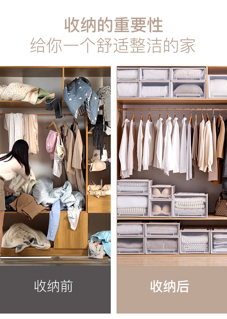 Transparent drawer storage box, for shoes and clothing