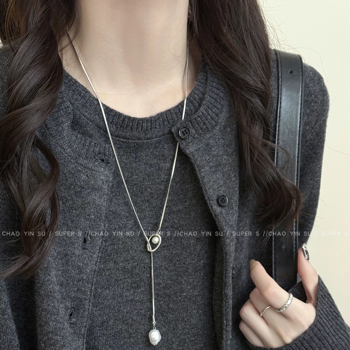 Pearl pendant long sweater chain necklace non-fading premium